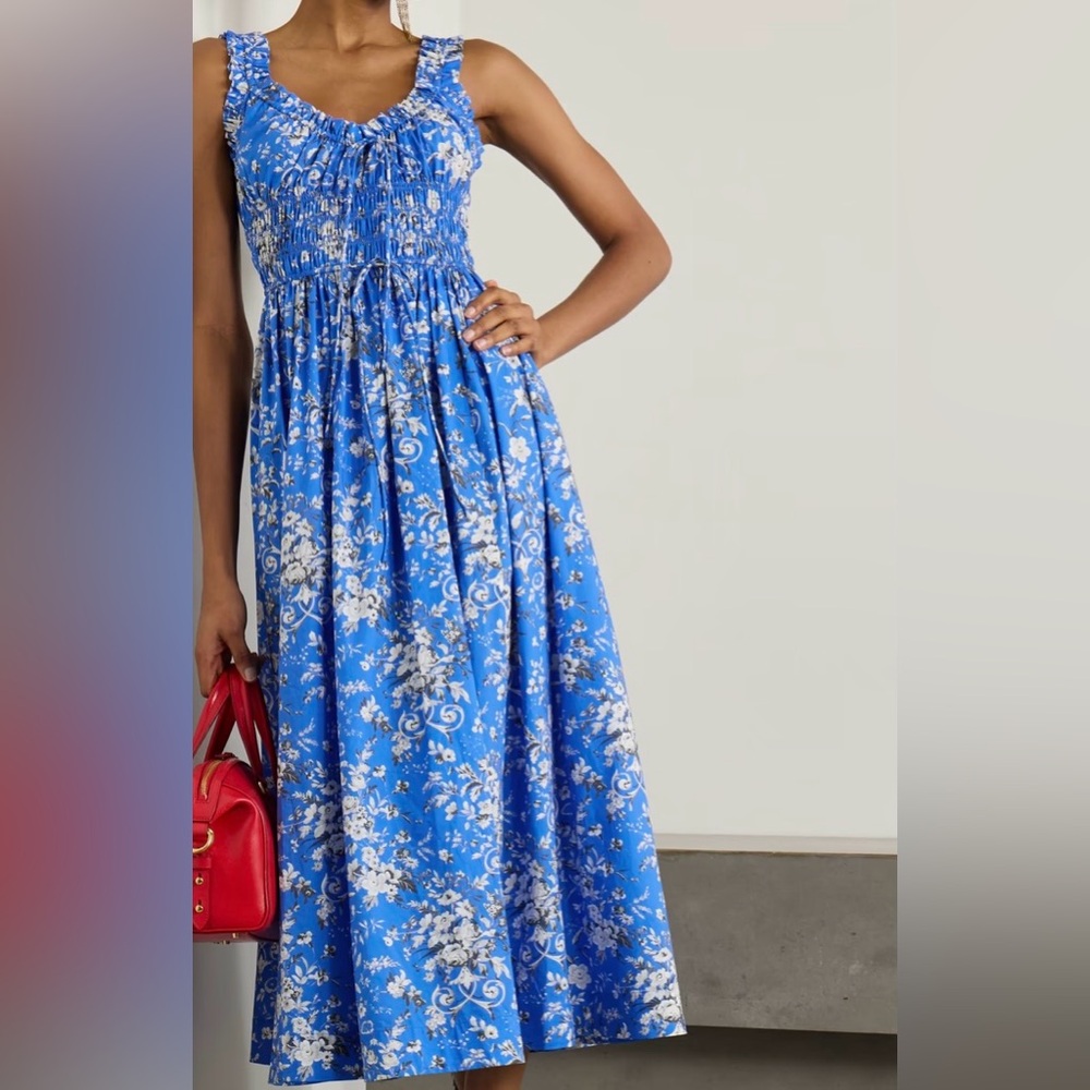 Doen Emmaretta shirred floral-print organic cotton-voile midi dress NWOT